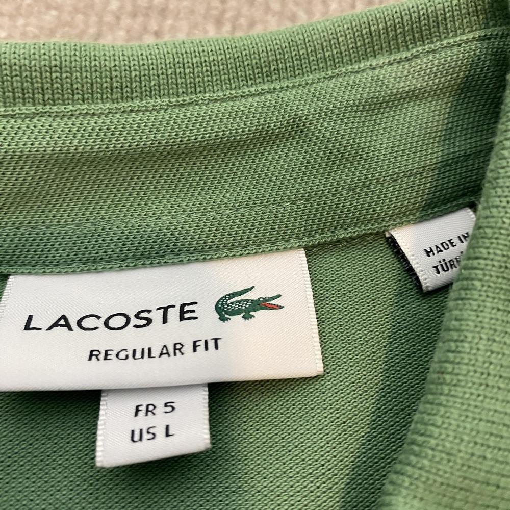 Lacoste Polo Shirt Mens Large Green Regular Fit Cotton Short Sleeve Croc Logo - Picture 4 of 10